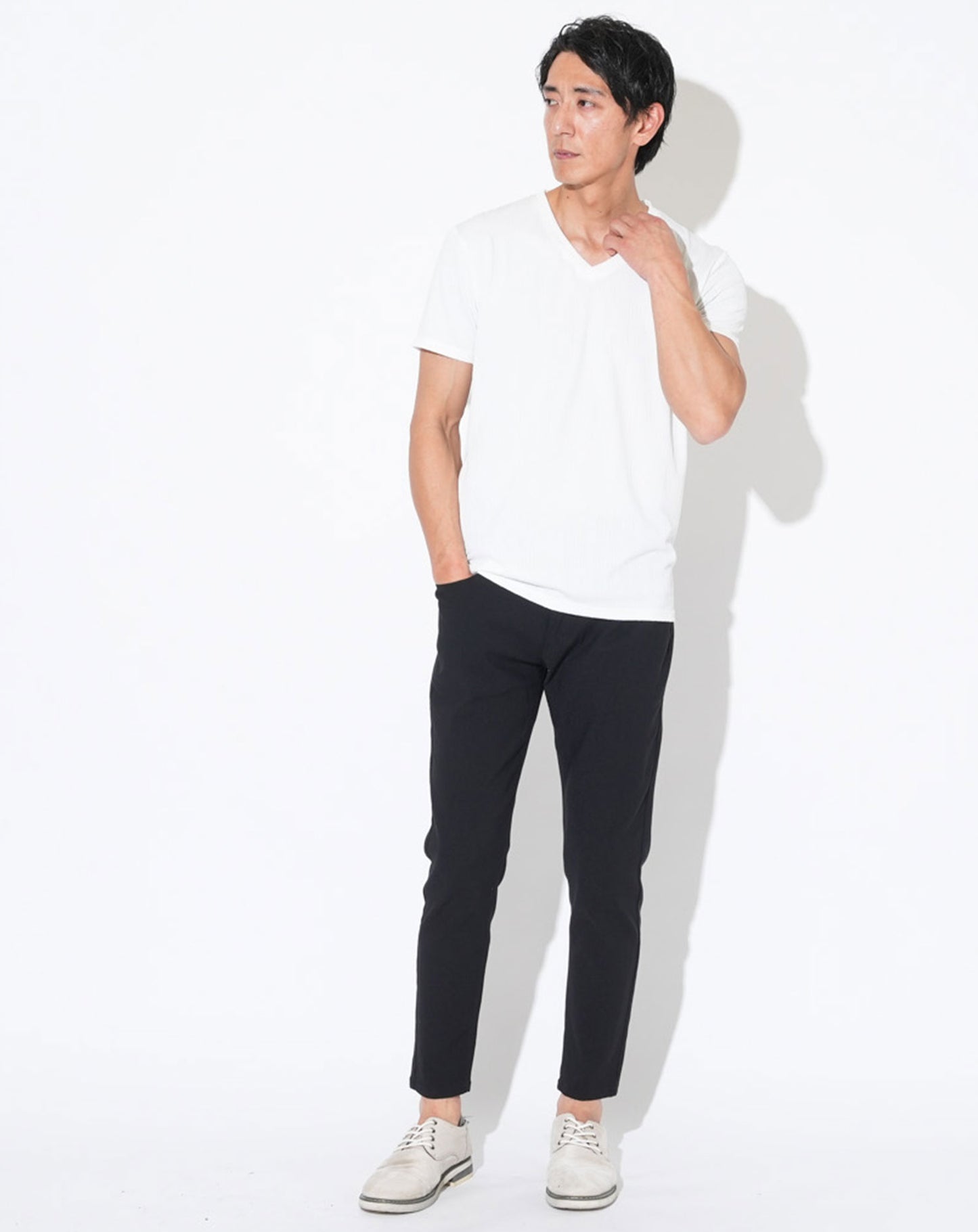 スリムフィットケーブル編み半袖Tシャツ