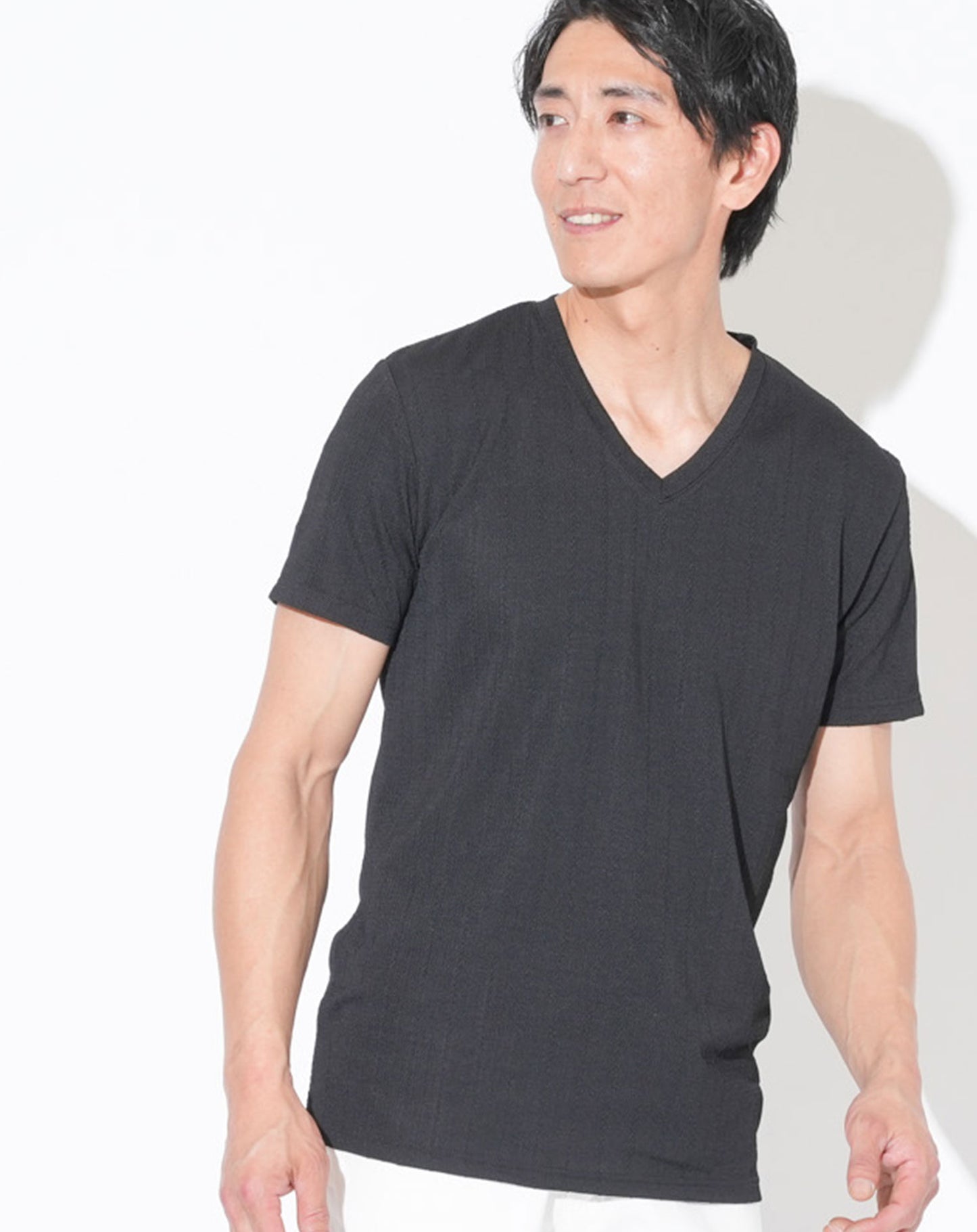 スリムフィットケーブル編み半袖Tシャツ