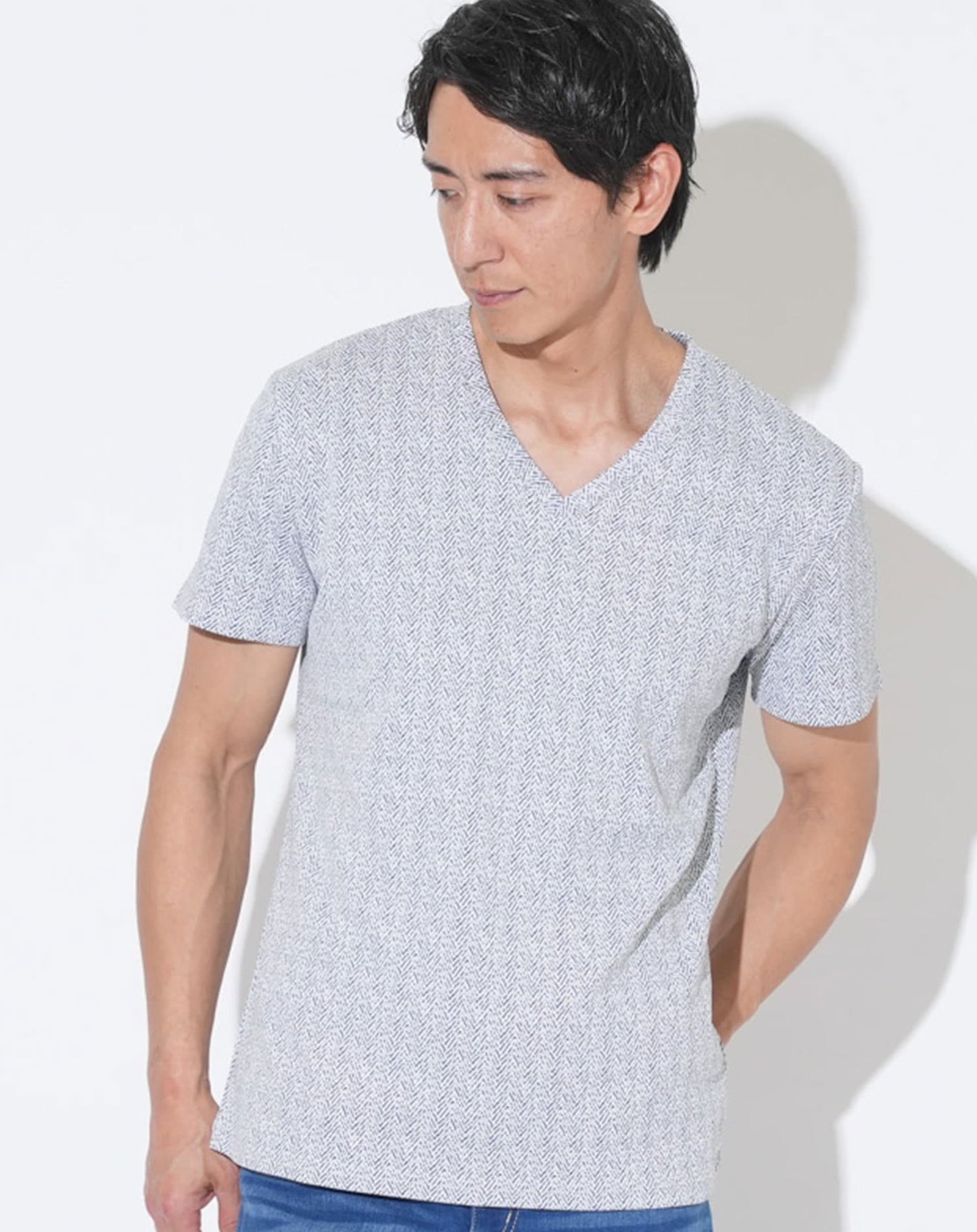 ラフヘリンボーンVネック半袖Tシャツ