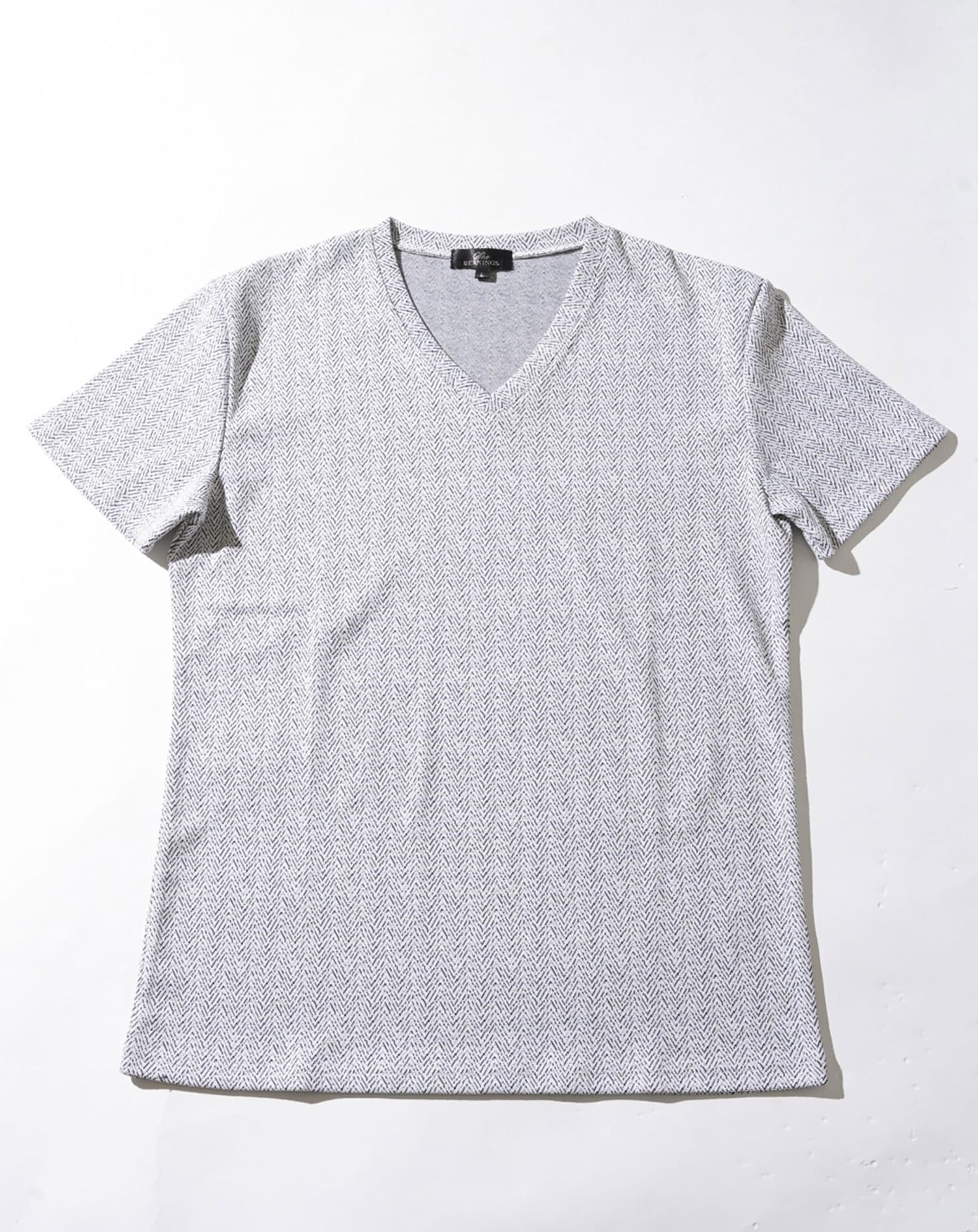 ラフヘリンボーンVネック半袖Tシャツ