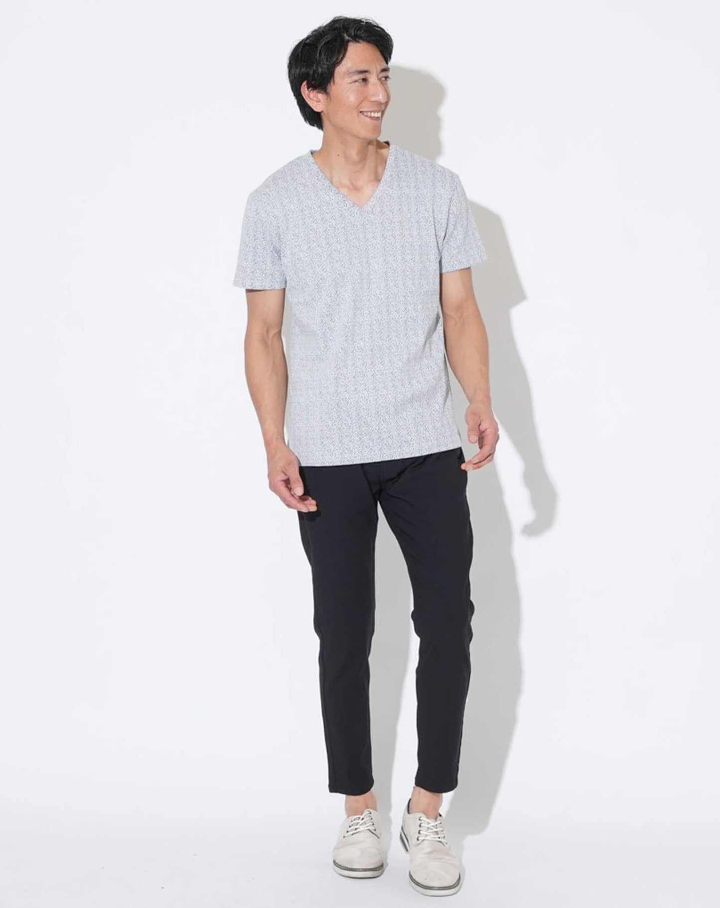 ラフヘリンボーンVネック半袖Tシャツ
