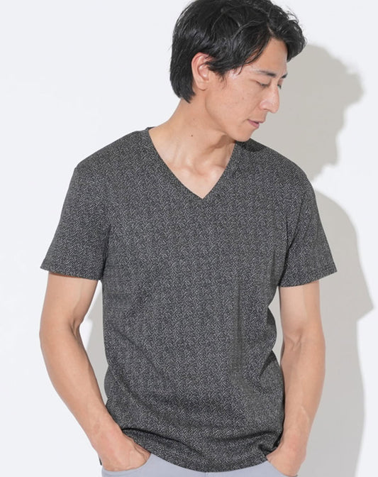 ラフヘリンボーンVネック半袖Tシャツ