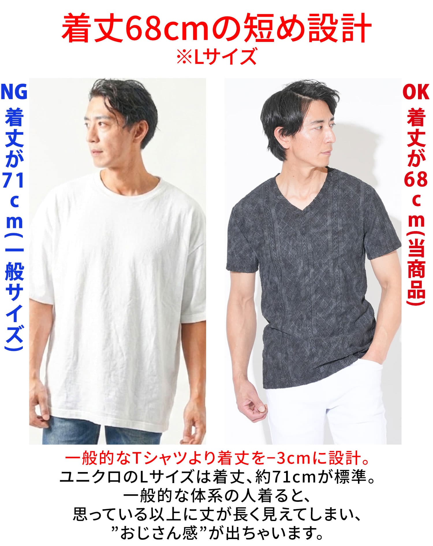 ケーブルVネック半袖Tシャツ