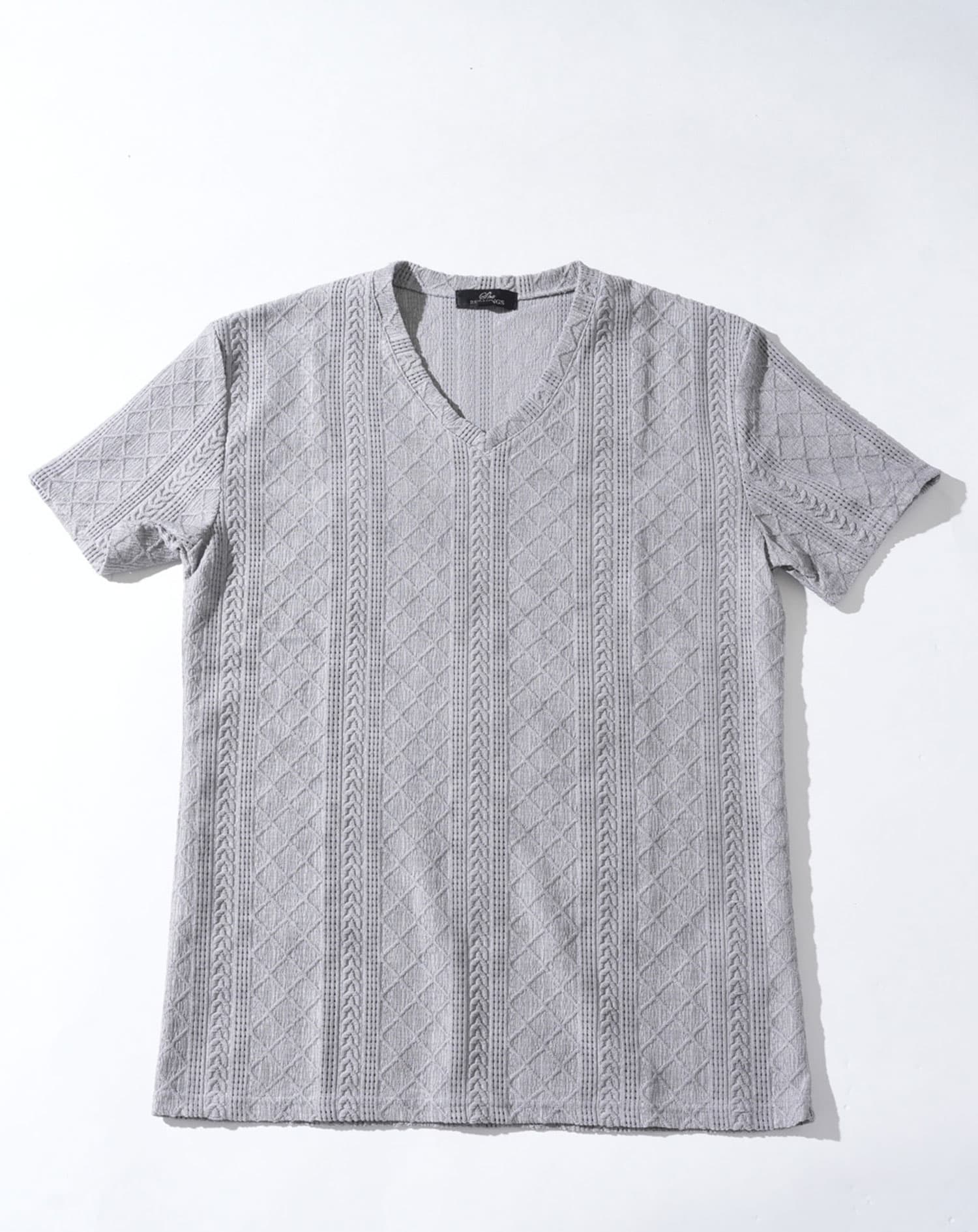 ケーブルVネック半袖Tシャツ