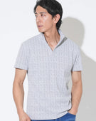 ラフヘリンボーン柄イタリアンカラー半袖ポロシャツ