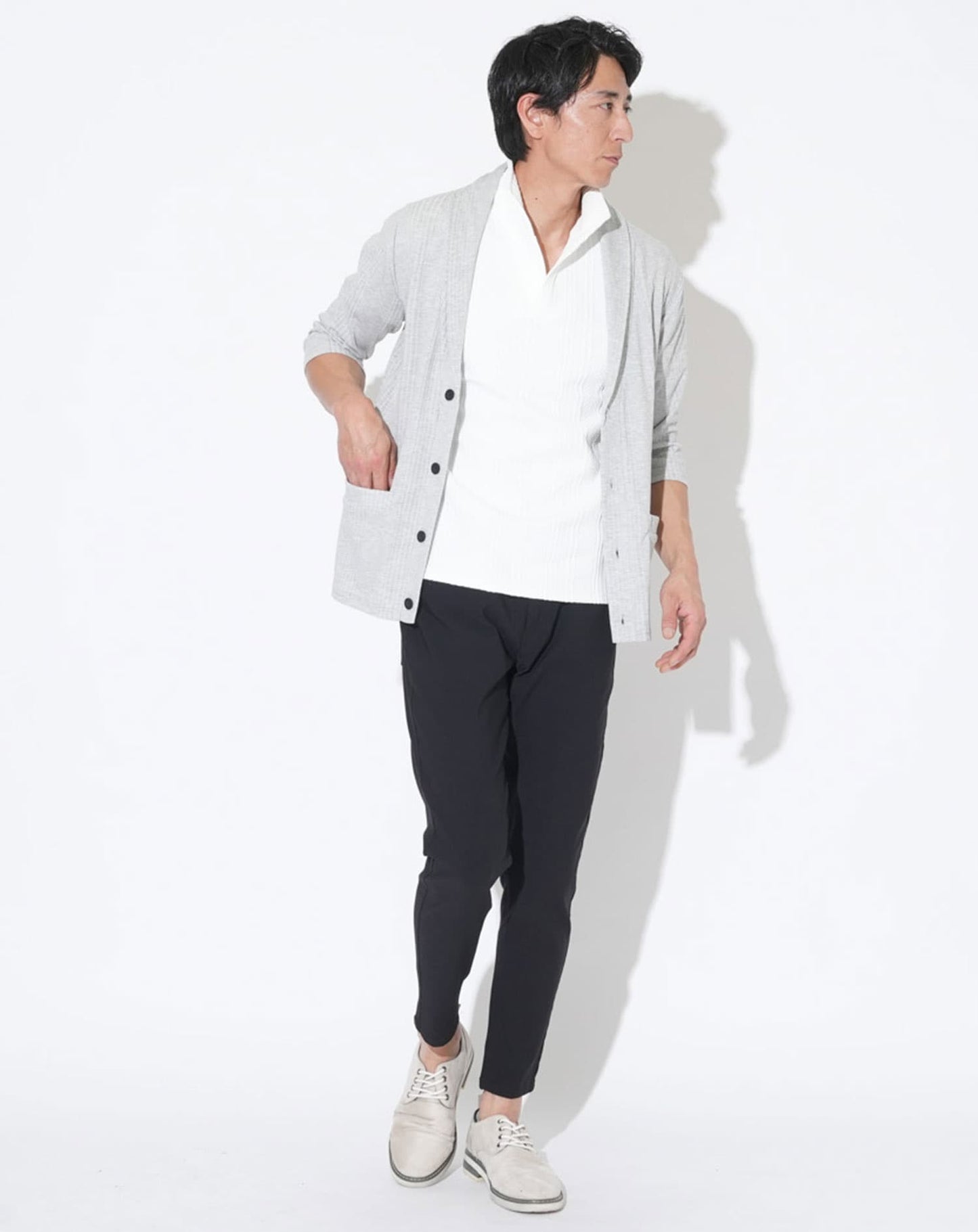 立体ストライプ襟ワイヤー入り半袖立ち襟スタンドカラースキッパーポロシャツ