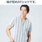 膨れストライプストレッチ半袖VネックTシャツ