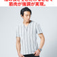 膨れストライプストレッチ半袖VネックTシャツ