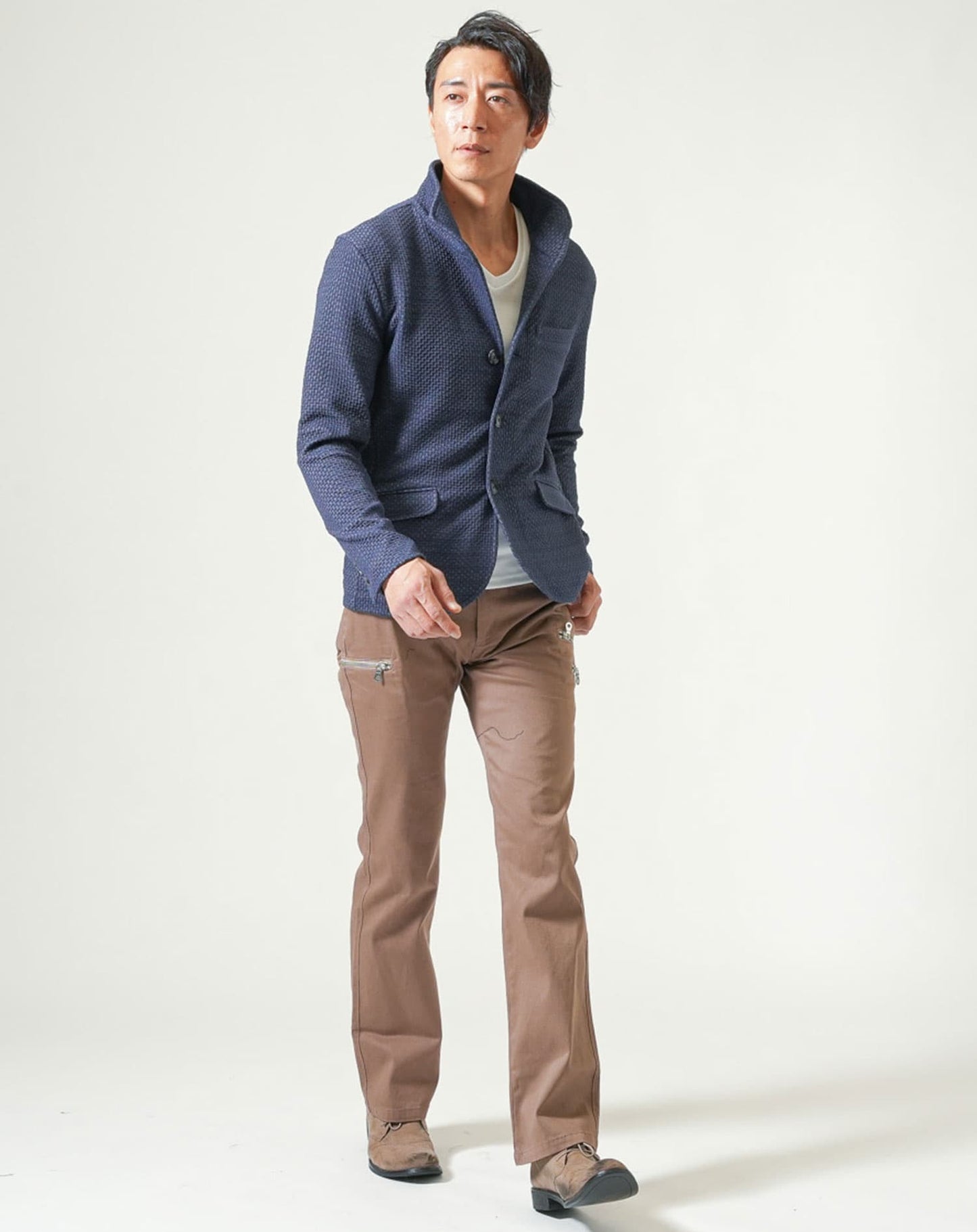 膨れジャガードワイヤー入りイタリアンスタンドカラー長袖ジャケット