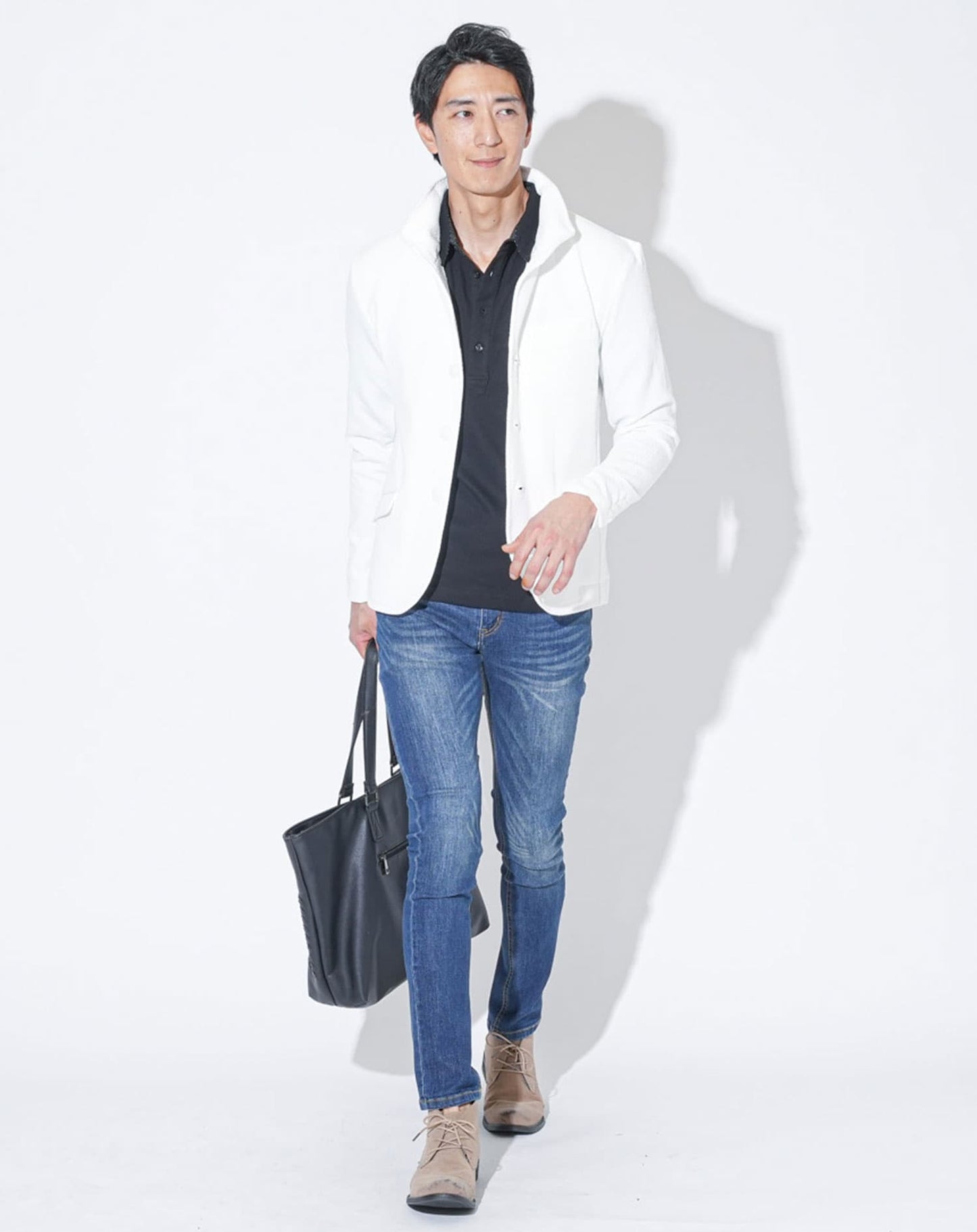 膨れジャガードワイヤー入りイタリアンスタンドカラー長袖ジャケット