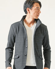 膨れジャガードワイヤー入りイタリアンスタンドカラー長袖ジャケット