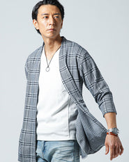 チェックデザイン7分袖カーディガン