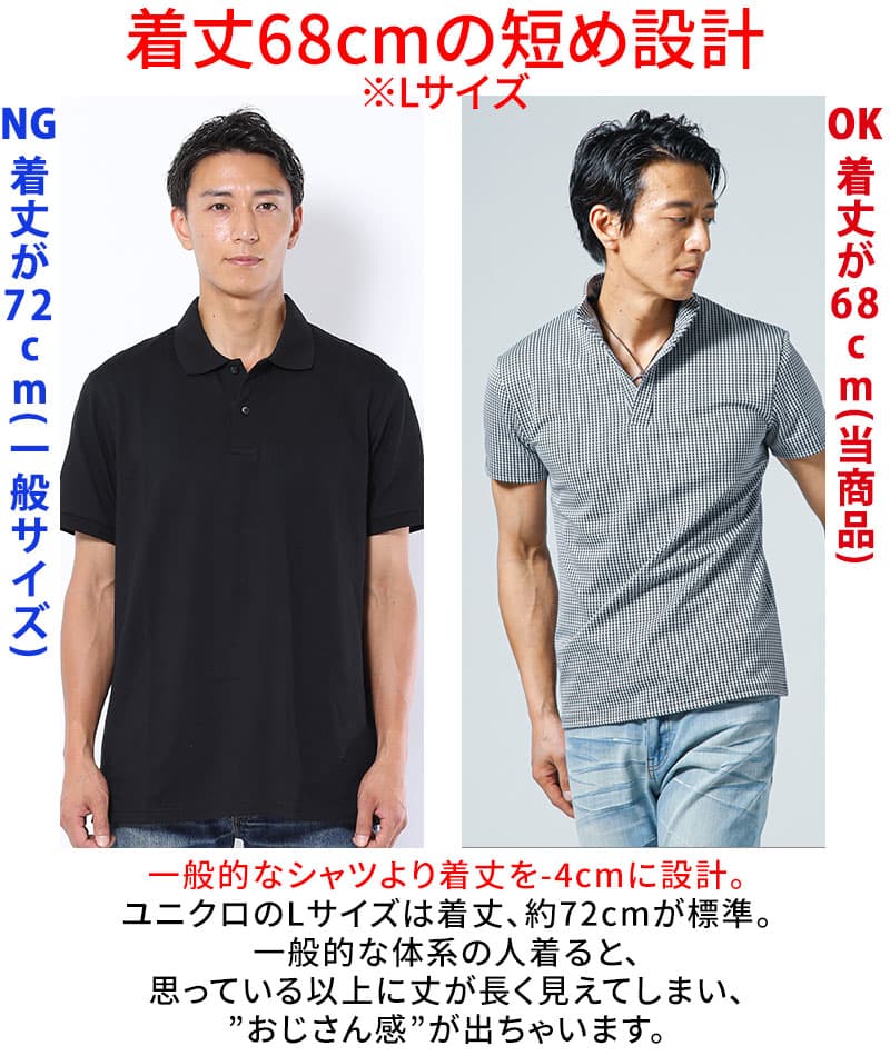 胸まわりがたるまず透けにくい千鳥・グレンチェックワイヤー入りスタンドカラー立ち襟スキッパー半袖ポロシャツ