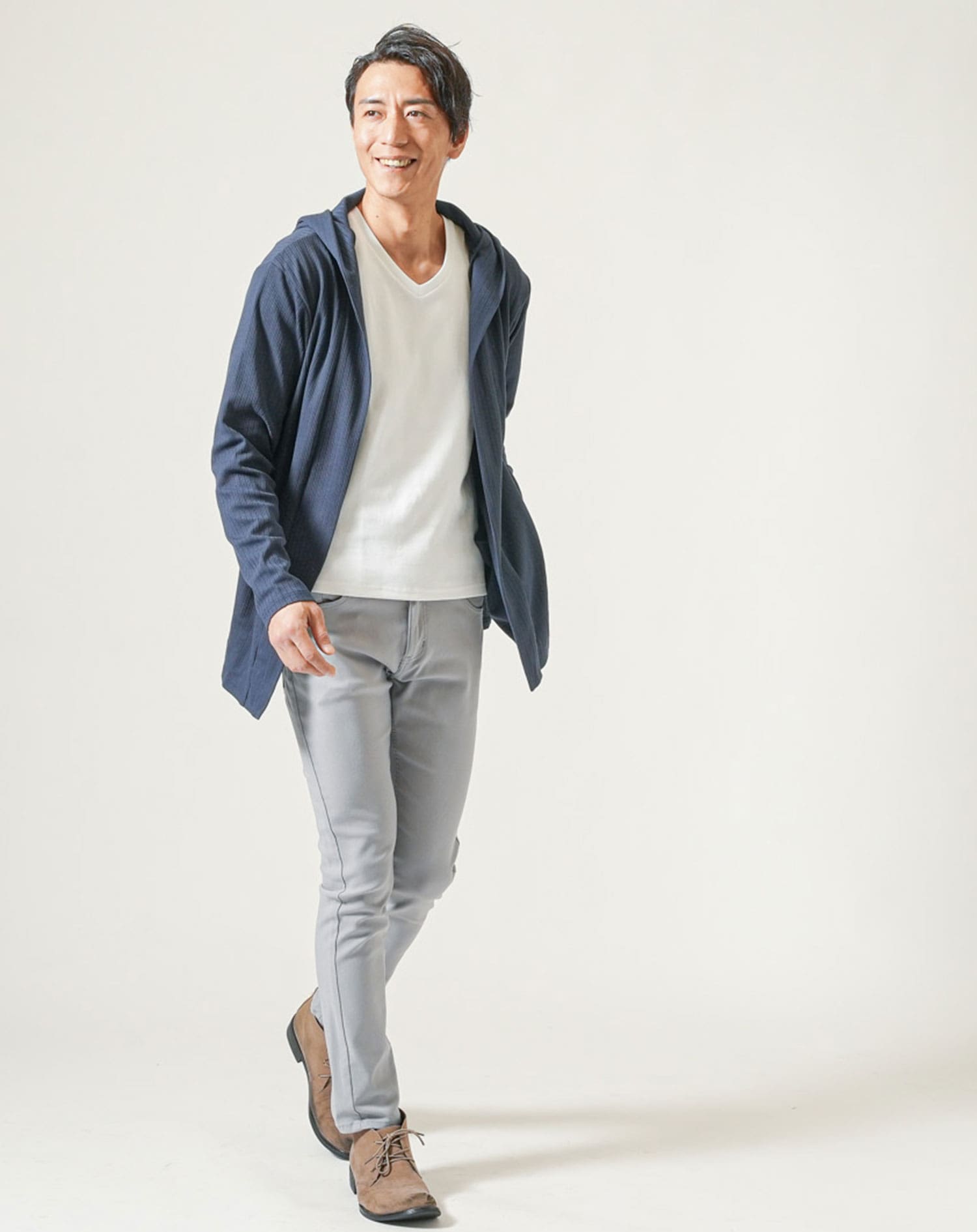 彼方(Men’s fashion)様　Mサイズ 膨れストライプ長袖スリムロングパーカー ロングパーカー おしゃれ