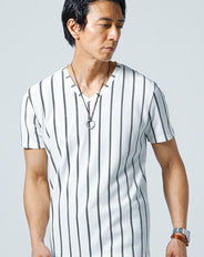 ダブルストライプ半袖VネックTシャツ