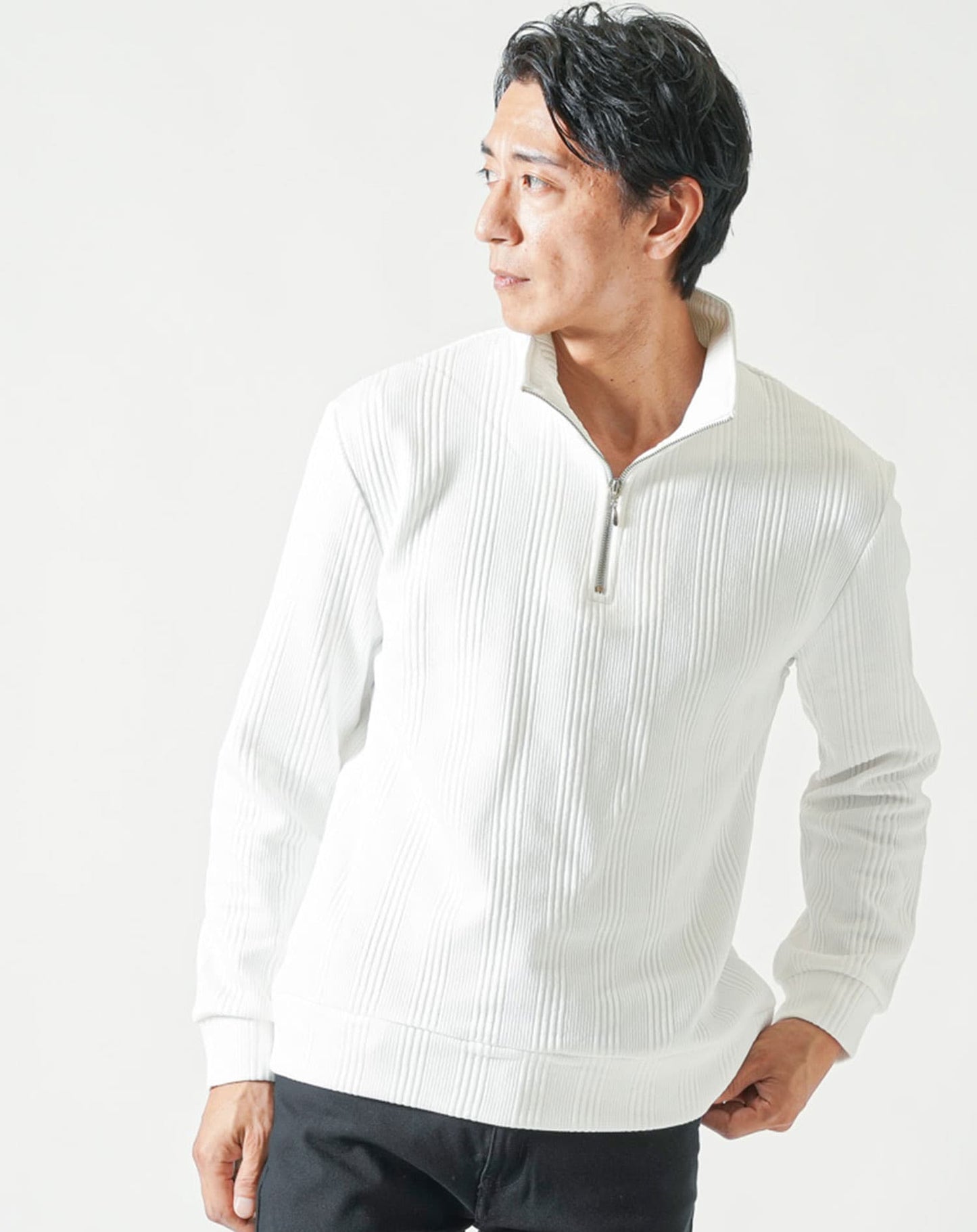 ランダムテレコハーフジップスタンド長袖アウター