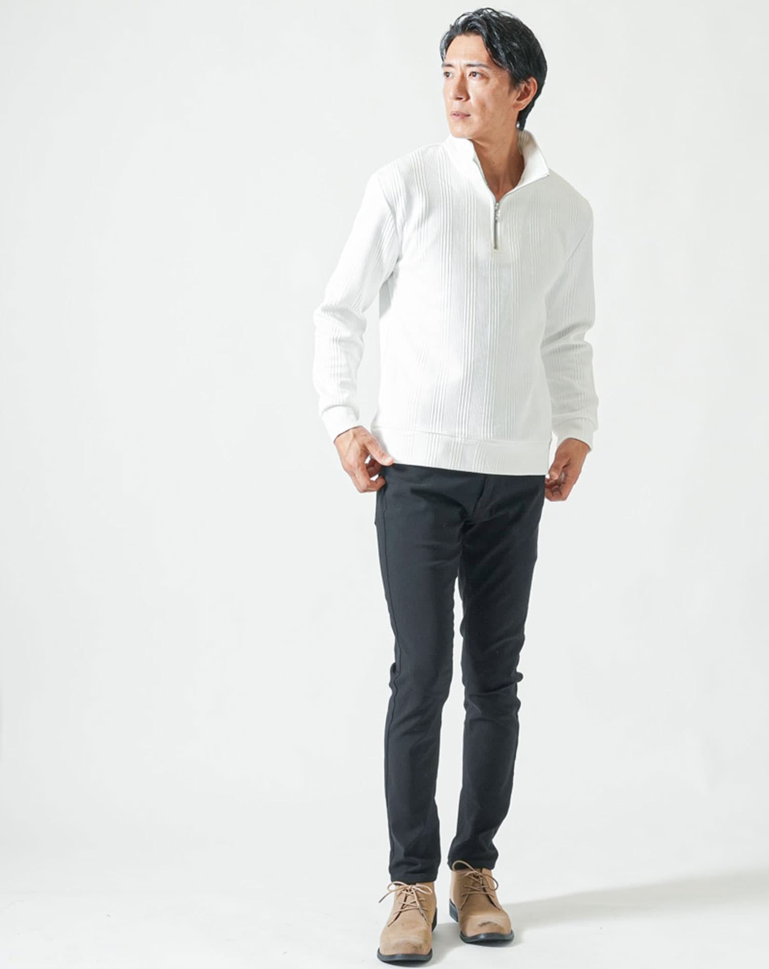 ランダムテレコハーフジップスタンド長袖アウター