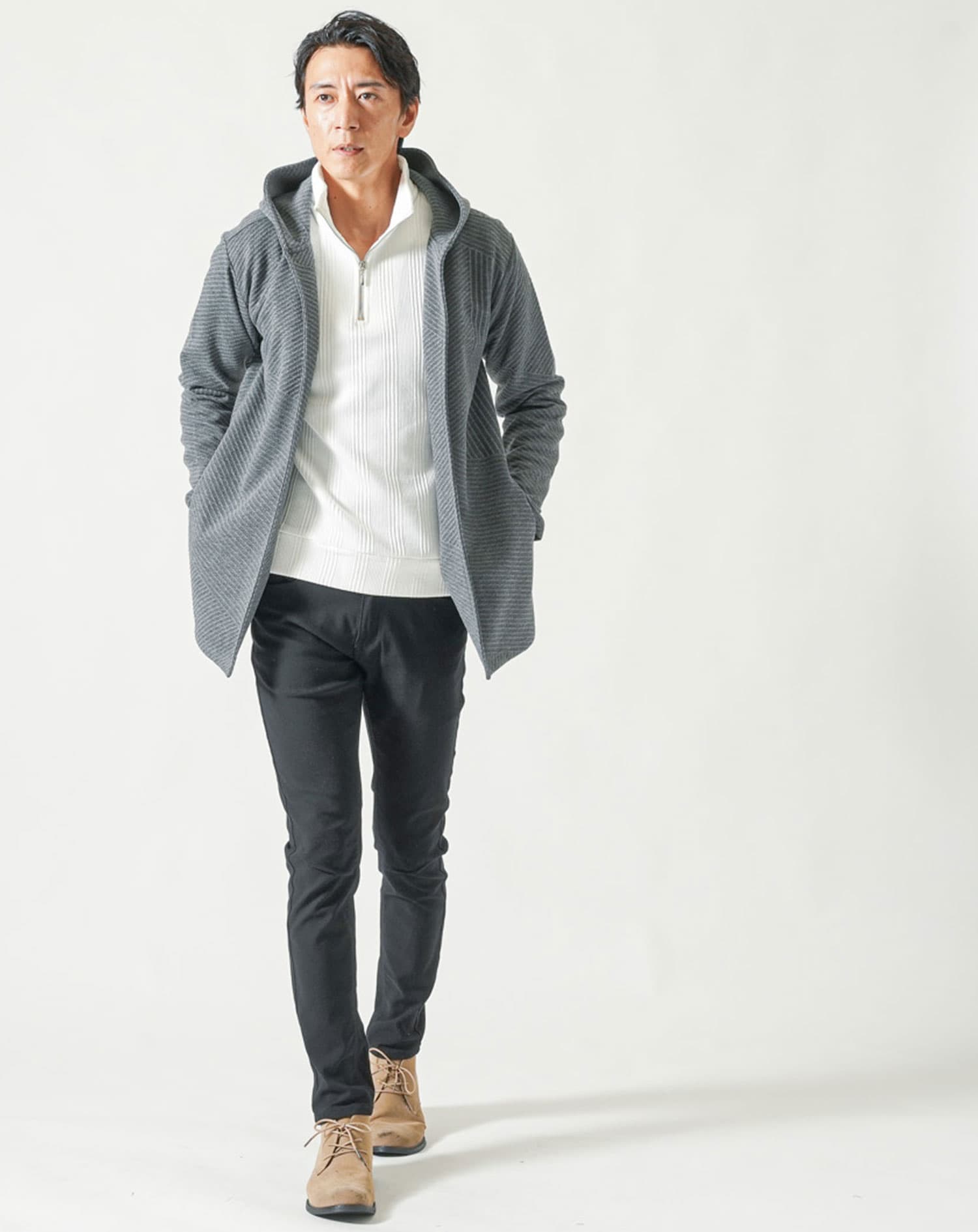 ランダムテレコハーフジップスタンド長袖アウター