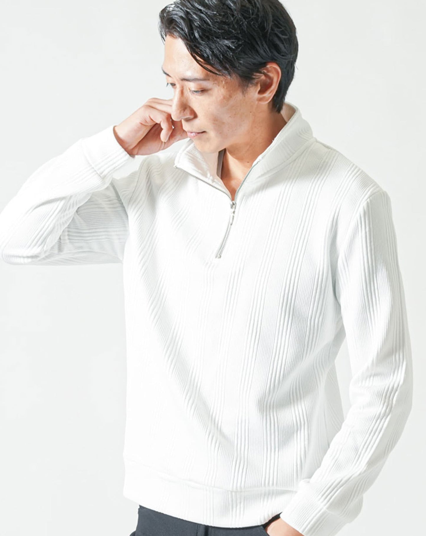 ランダムテレコハーフジップスタンド長袖アウター