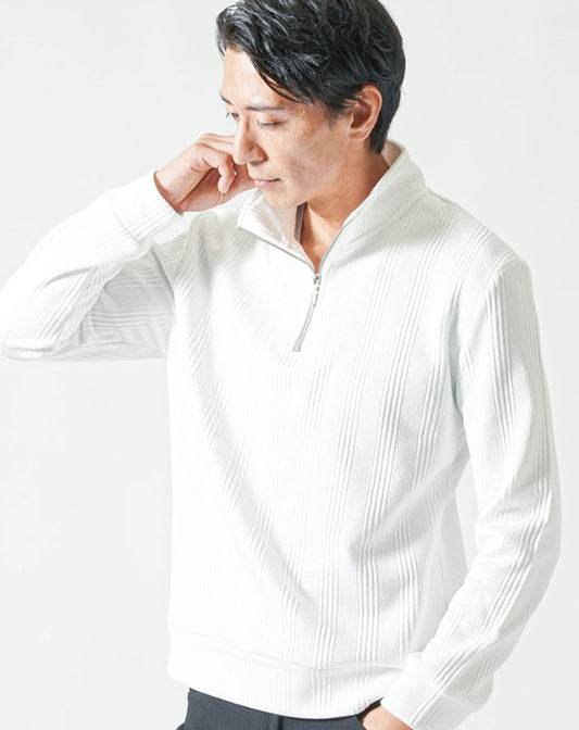 ランダムテレコハーフジップスタンド長袖アウター