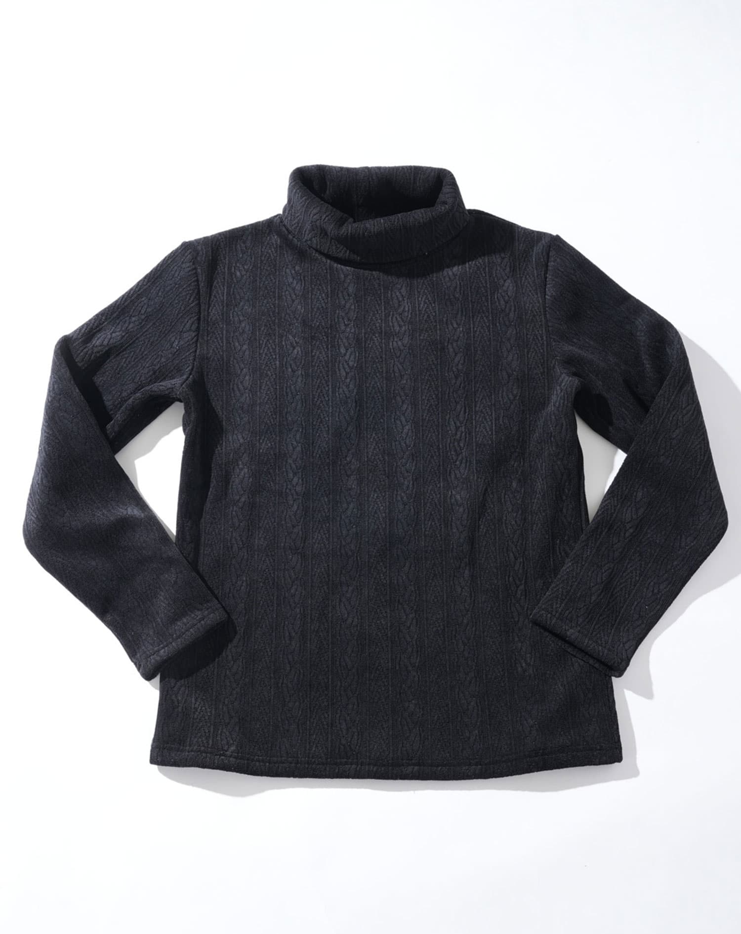 モール裏起毛ケーブル柄タートルネック長袖ニット