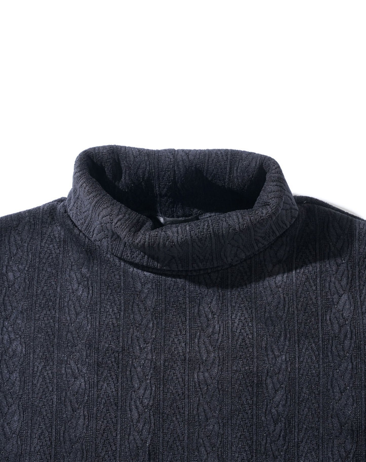 モール裏起毛ケーブル柄タートルネック長袖ニット