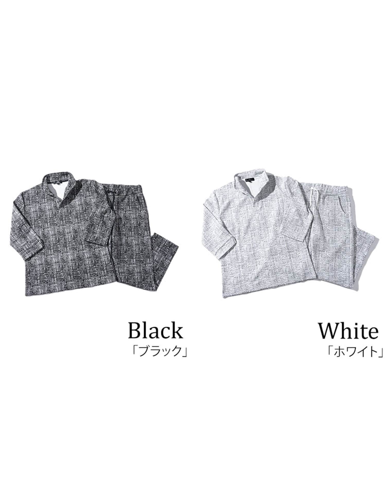 あじぽん　0527 セットアップ イタリアンスタンドカラー7分袖ポロシャツ