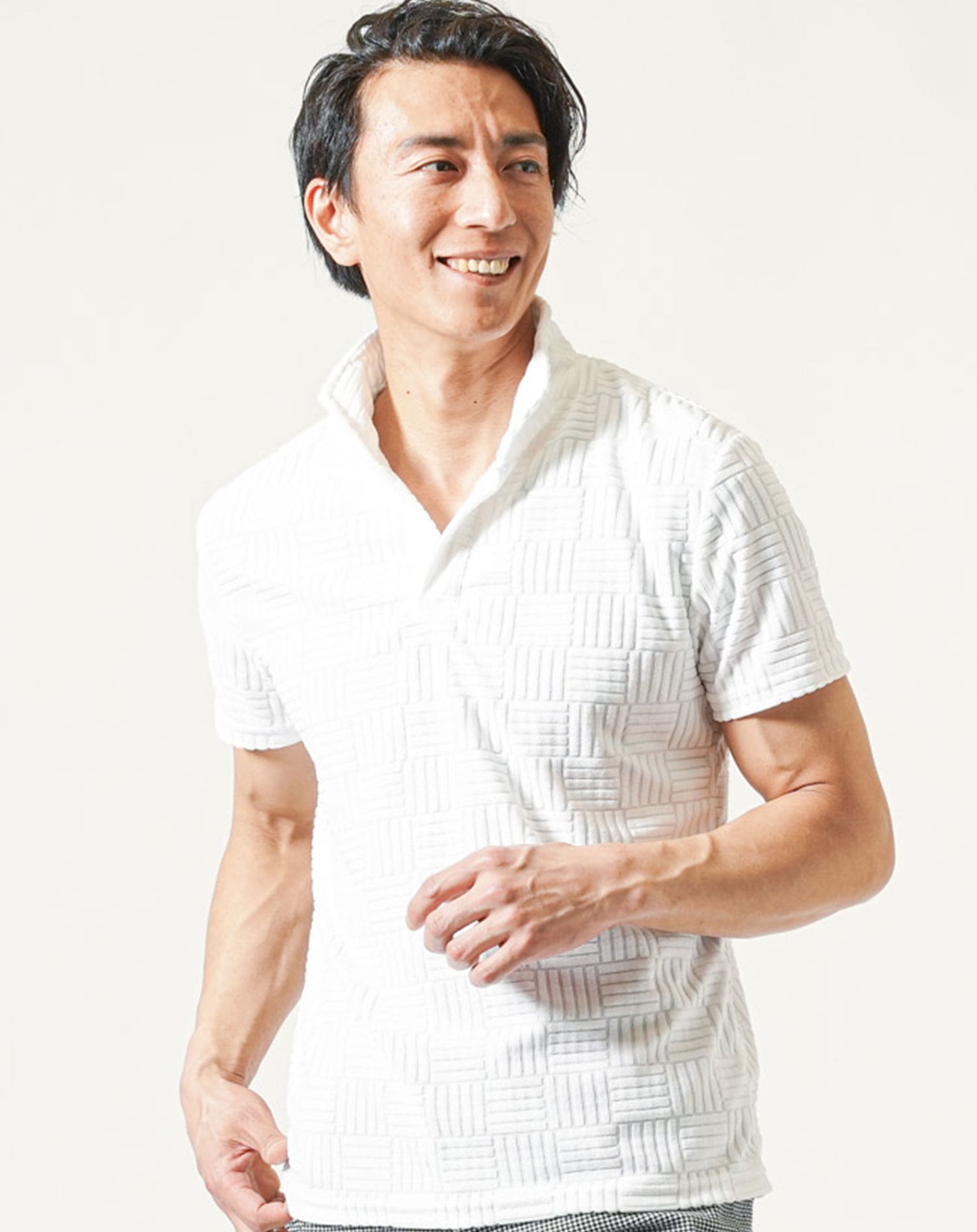 【ホワイト（10）】パイルリブ使い半袖スキッパーポロ Kepani（ケパニ） 鹿の子 スキッパーポロ / メンズ 半袖 シャツ