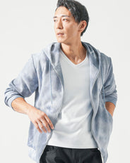 ムラ染めワッフル素材長袖ジップアップパーカー