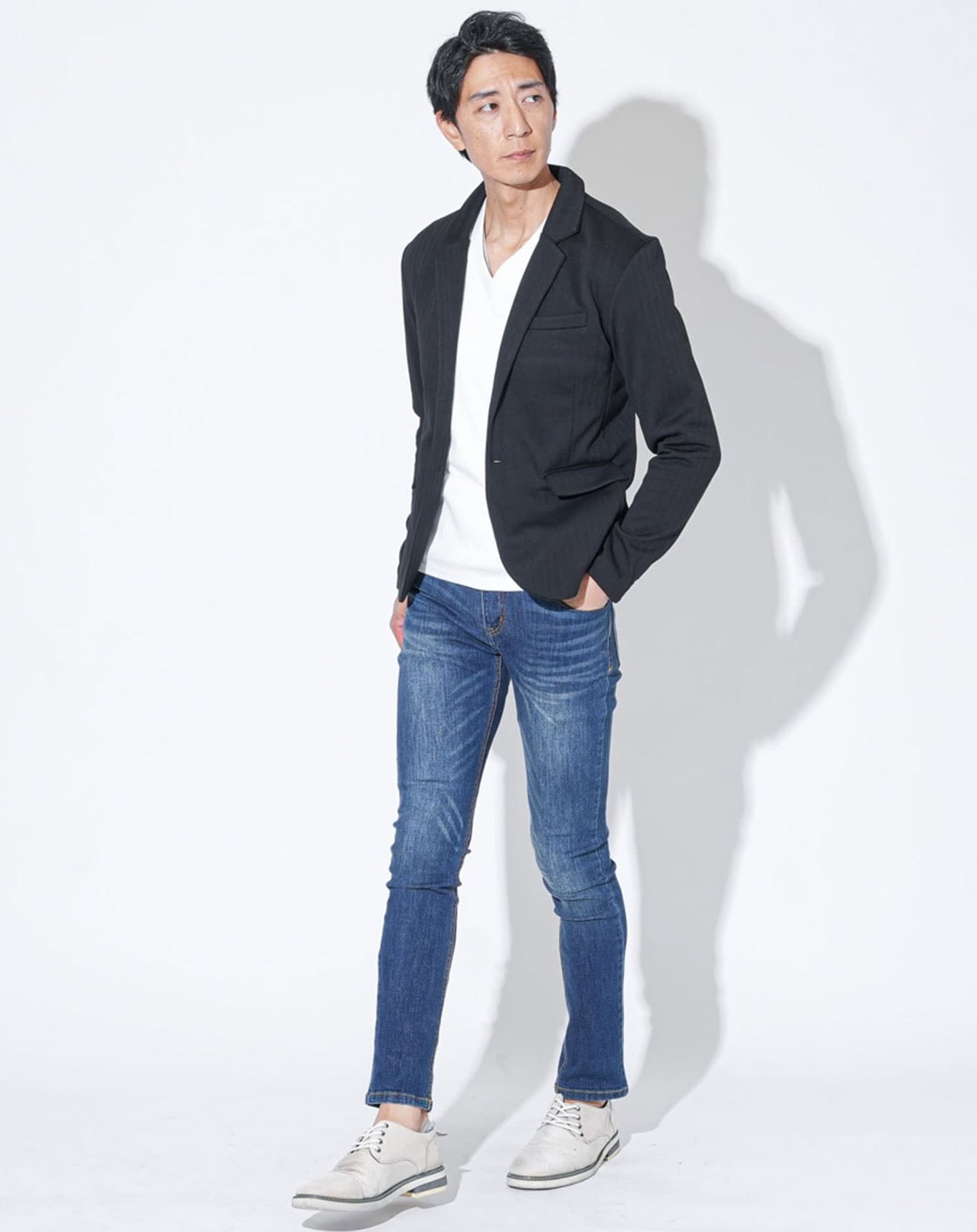 ソフトヘリンボーン長袖テーラードジャケット