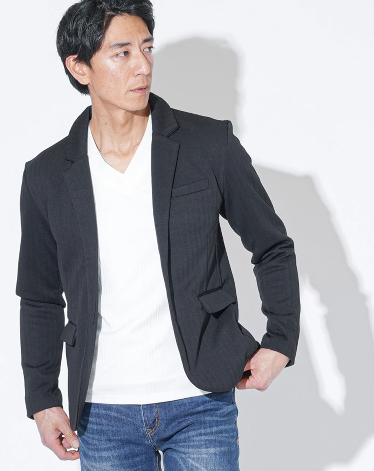 ソフトヘリンボーン長袖テーラードジャケット