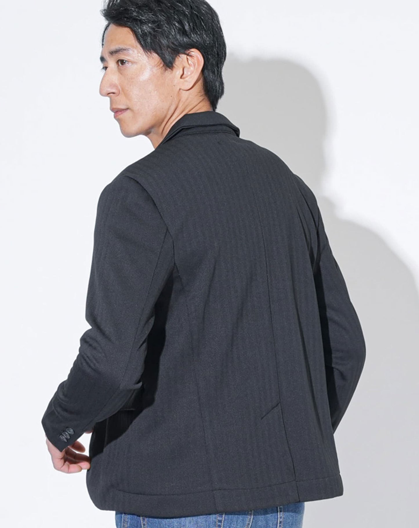 ソフトヘリンボーン長袖テーラードジャケット