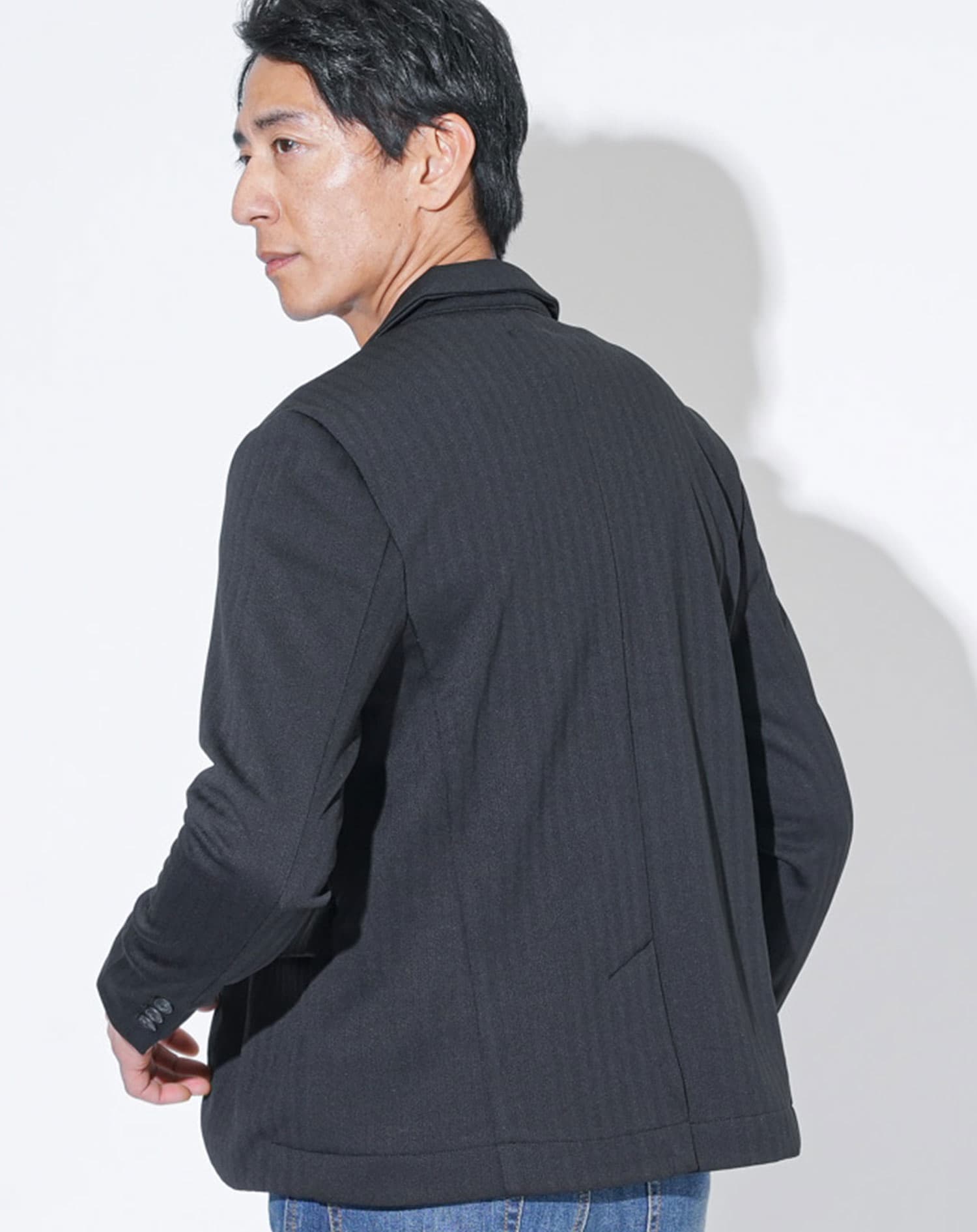 ソフトヘリンボーン長袖テーラードジャケット