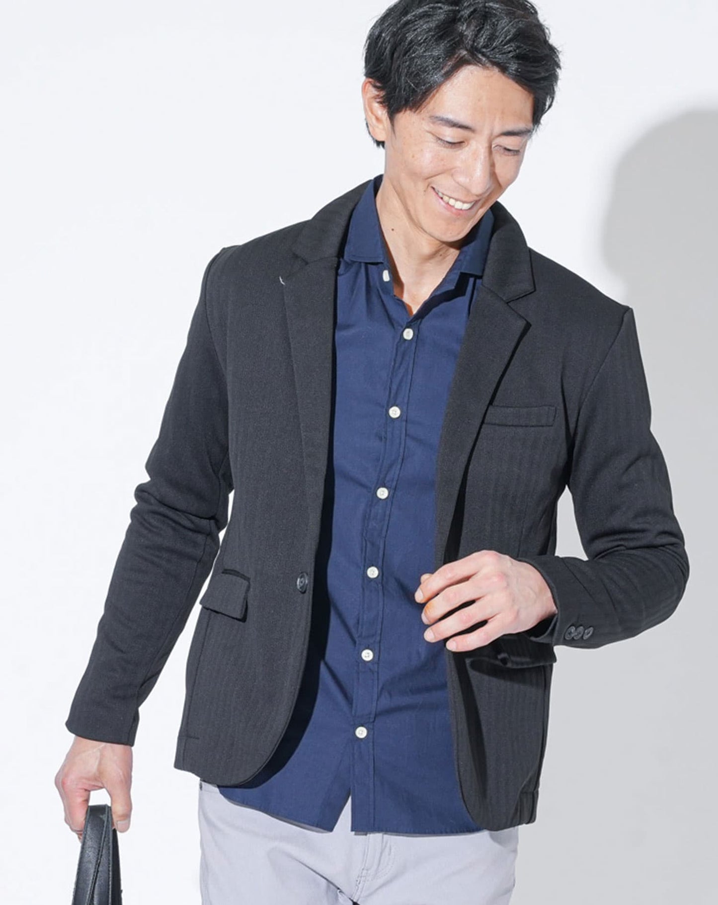 ソフトヘリンボーン長袖テーラードジャケット