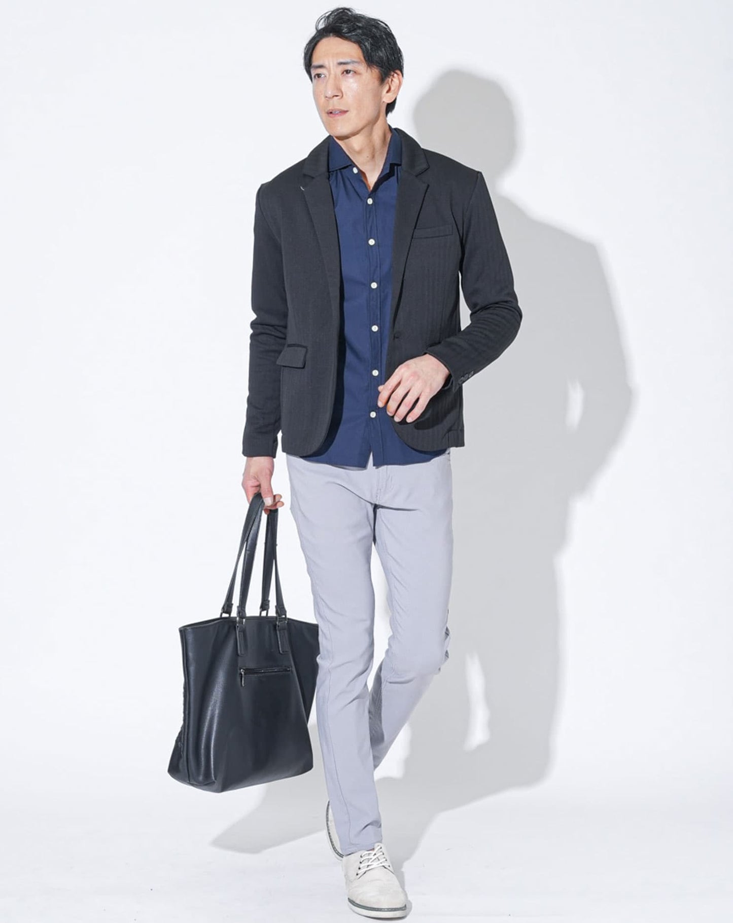 ソフトヘリンボーン長袖テーラードジャケット