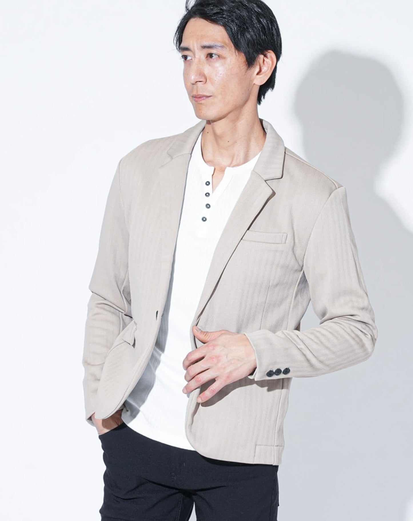 ソフトヘリンボーン長袖テーラードジャケット