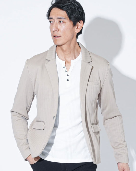 ソフトヘリンボーン長袖テーラードジャケット