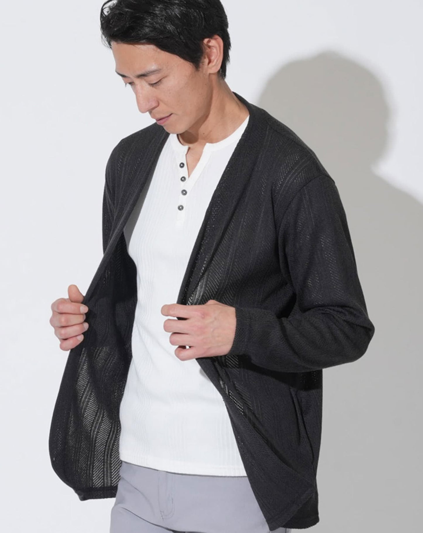 ジャガードニットソー長袖カーディガン