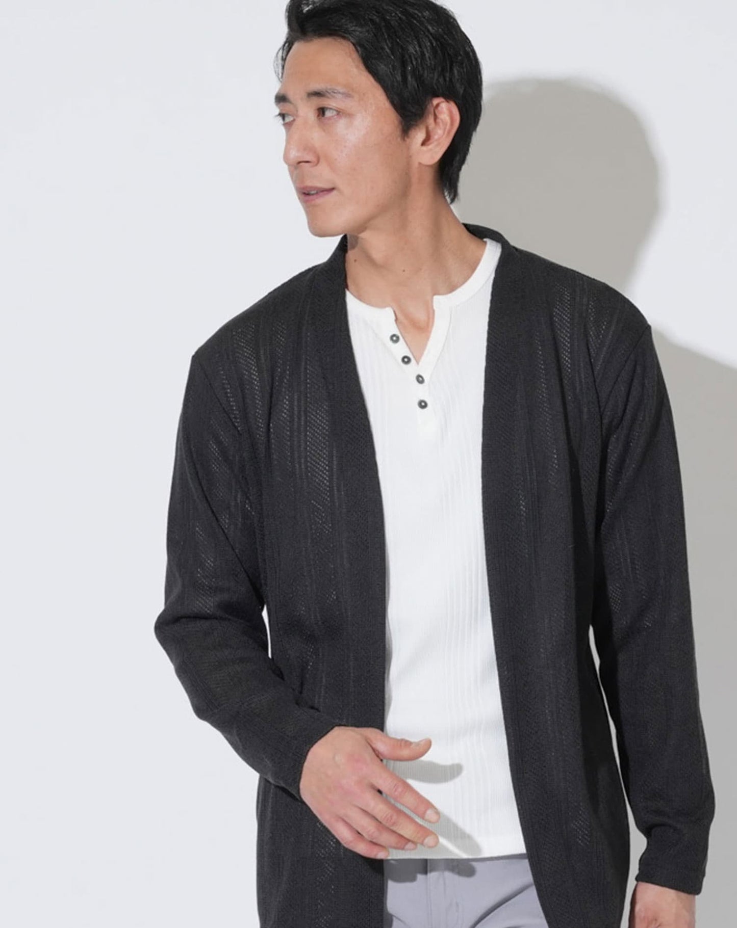 ジャガードニットソー長袖カーディガン