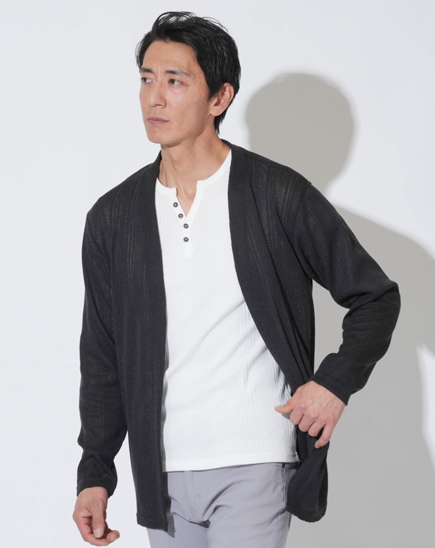 ジャガードニットソー長袖カーディガン