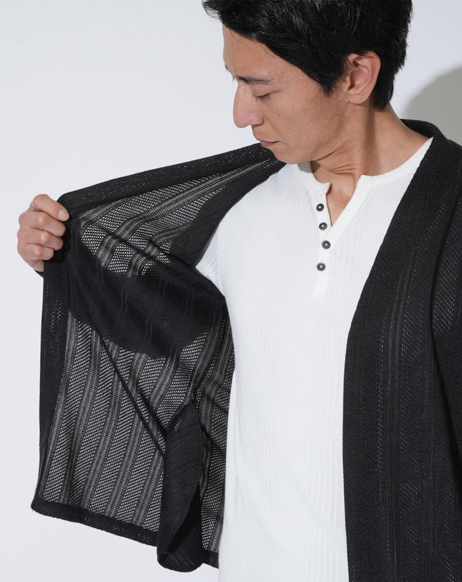 ジャガードニットソー長袖カーディガン