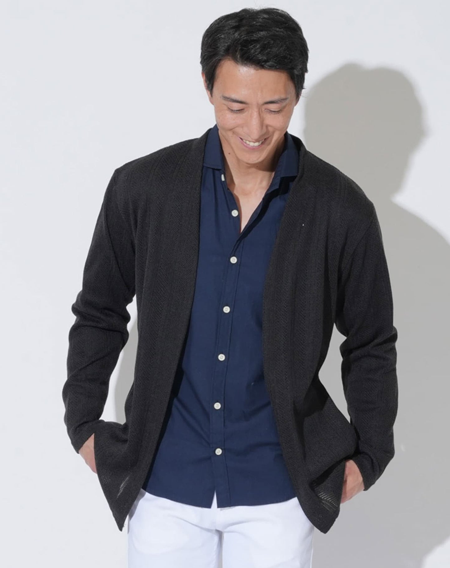 ジャガードニットソー長袖カーディガン