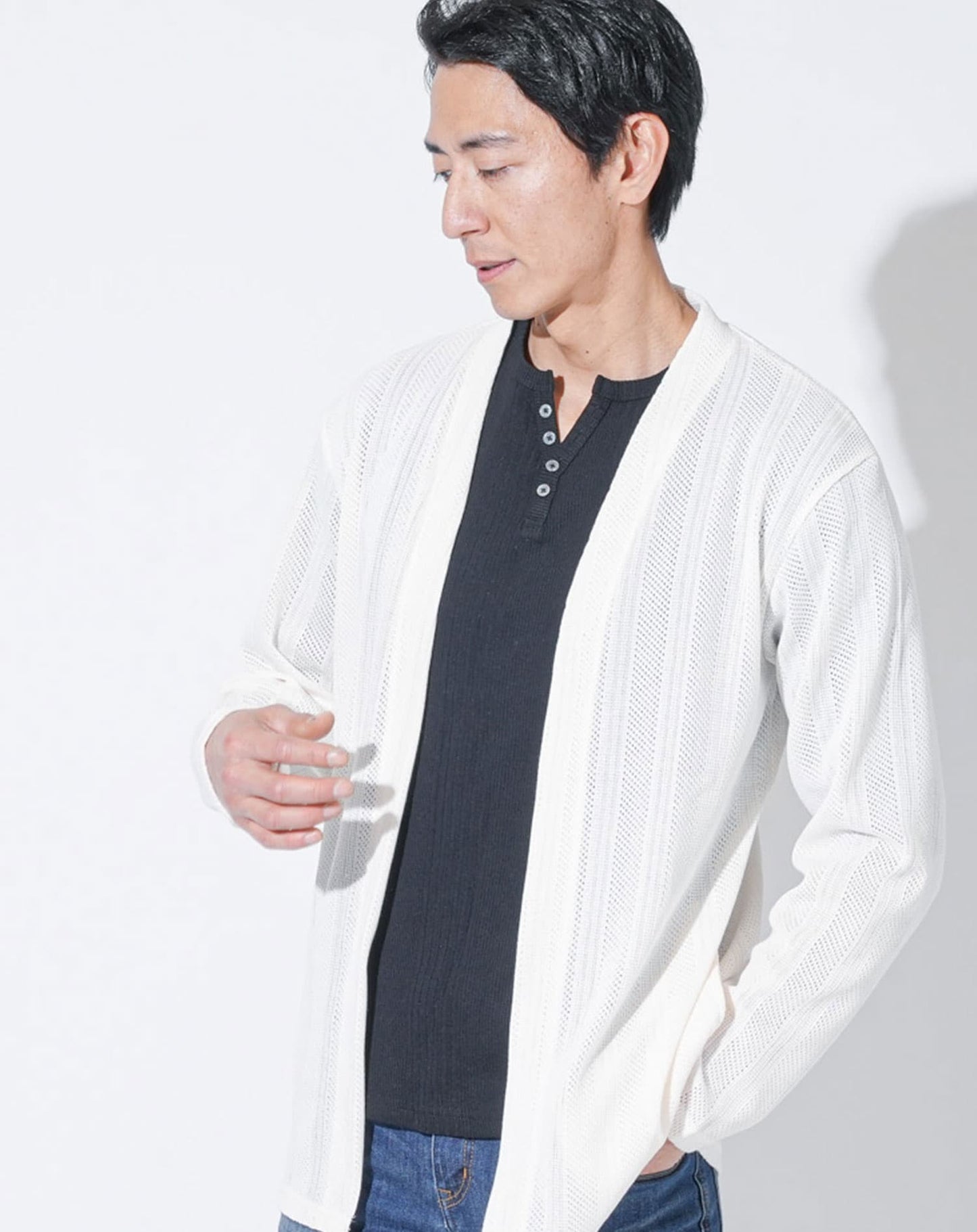 ジャガードニットソー長袖カーディガン