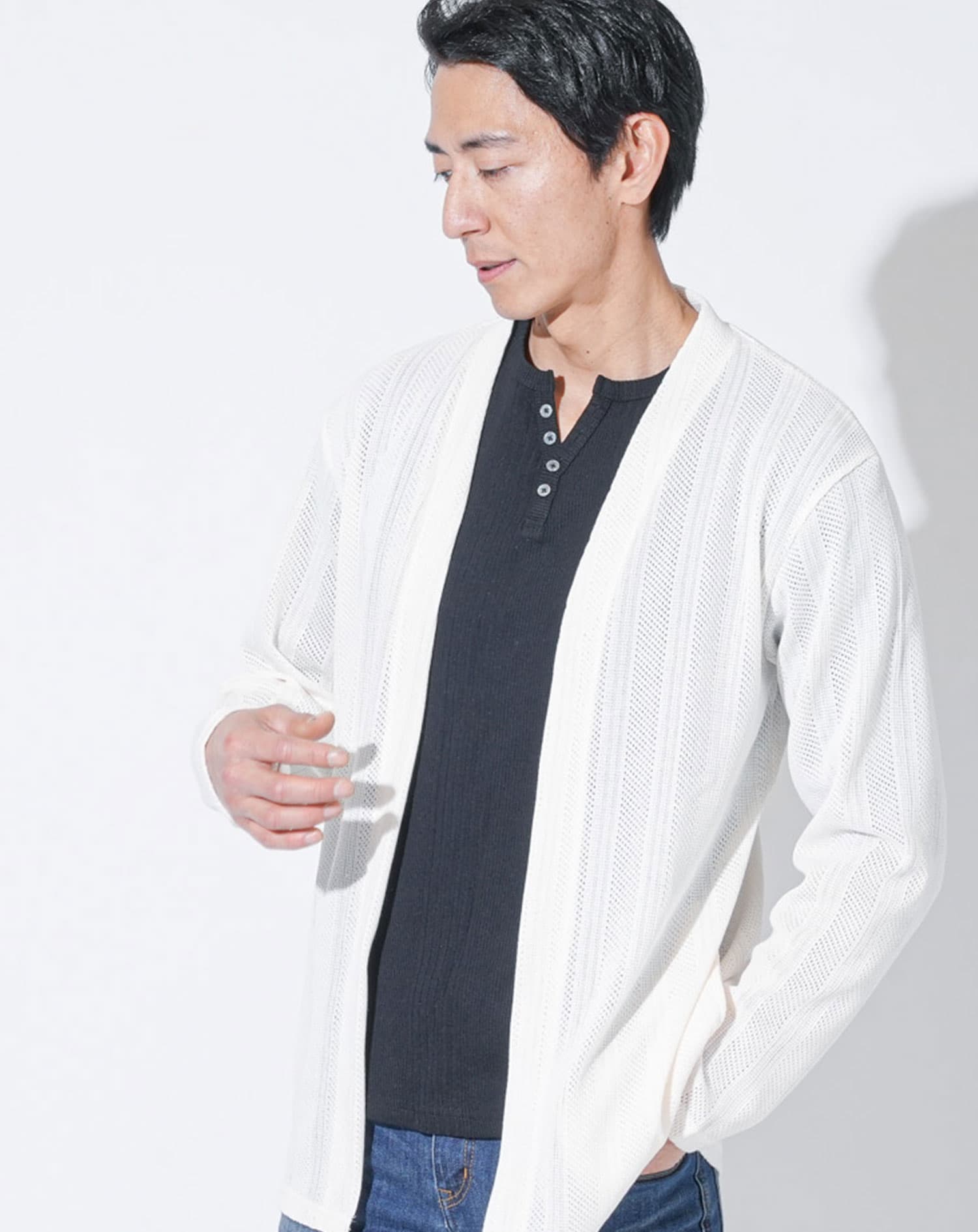 ジャガードニットソー長袖カーディガン