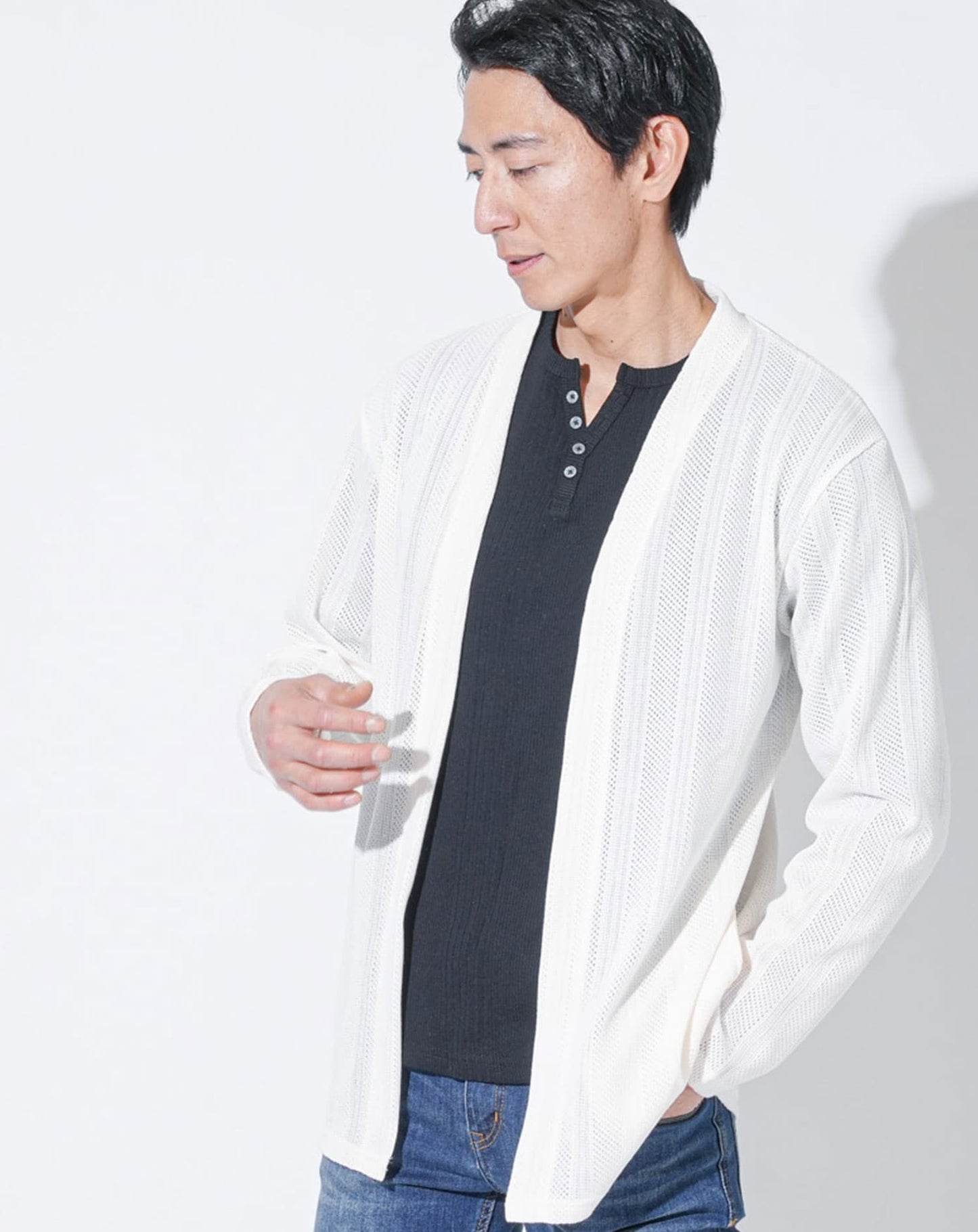 ジャガードニットソー長袖カーディガン