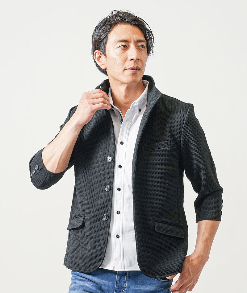 オスティアジャパン 衣 メンズ 黒スタンドカラージャケット 鯉刺繍 和柄