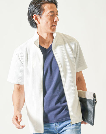 メンズにおすすめの半袖カジュアルシャツジャケットのコーデ例
