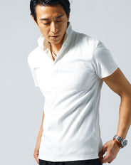 リップルストライプワイヤー入りスタンドカラーポロシャツ