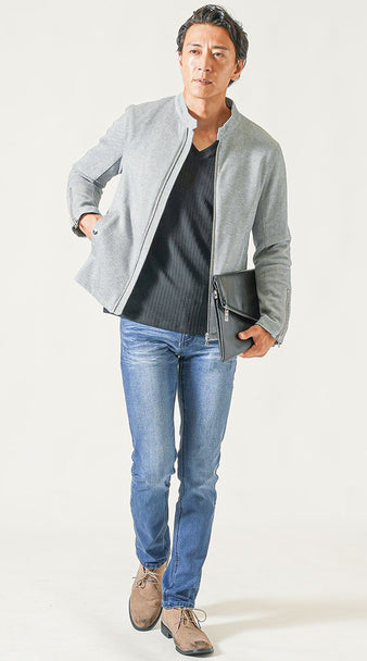 メンズのグレー×青系統のズボンのおすすめのコーデ