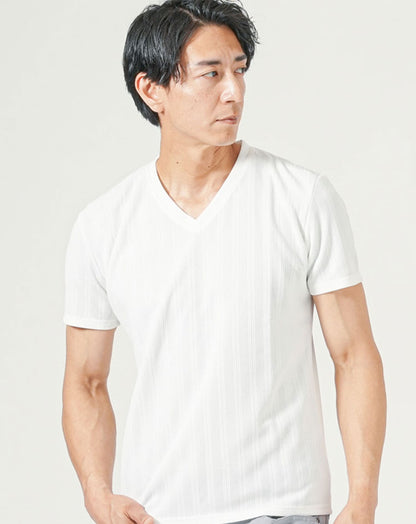 ランダムテレコジャガードスリムフィット半袖VネックTシャツ